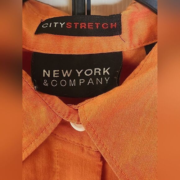 New York & Company M Orange Cotton Blend Shrtslvs Pockets Buttons Up Women Shirt - Picture 9 of 10